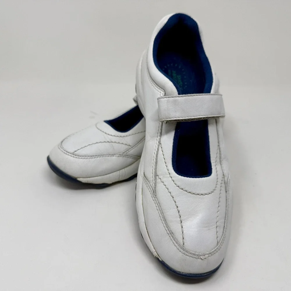 Propet W3868 Womens White Leather Mary Jane Walking Shoes Navy Blue Accent 7.5 M